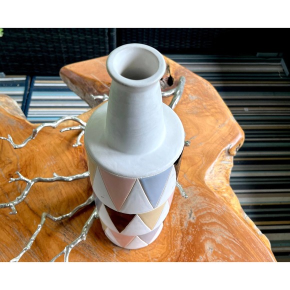 Harlequin Pattern Tall Vase with Matte Pastels and Black - Picture 6 of 10